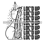 Pretty Afro Woman Showing Middle Finger Love Locs Hairstyle Banner Illustration B/W SVG JPG PNG Vector Clipart Cricut Silhouette Cut Cutting