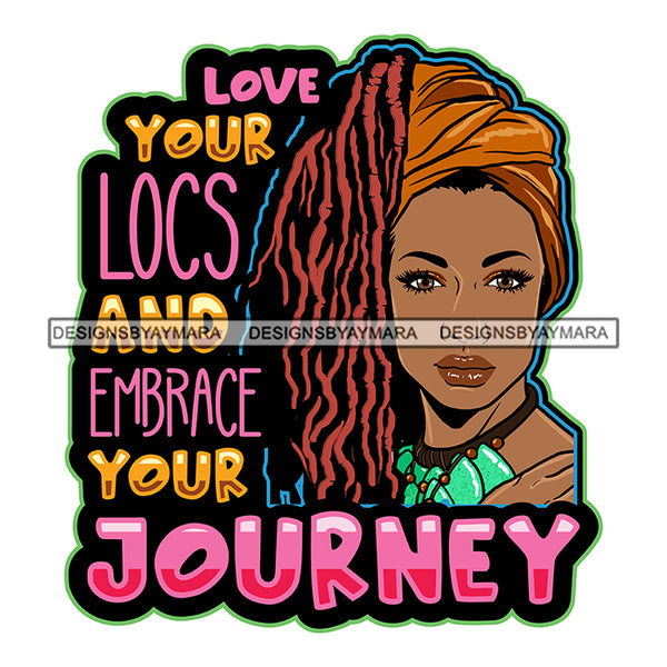 Pretty Afro Woman Elegant Headwrap Love Locs Hairstyle White Background SVG JPG PNG Vector Clipart Cricut Silhouette Cut Cutting