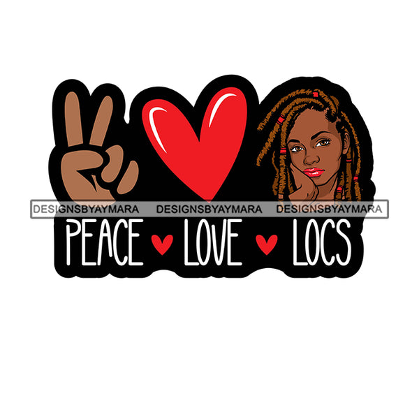 Pretty Afro Woman Peace Sign Love Locs Dreadlocks Hairstyle White Background SVG JPG PNG Vector Clipart Cricut Silhouette Cut Cutting