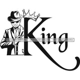 Sexy Black Man King Crown Gentleman Holding Cigar Vintage Hat Fashion Style B/W SVG JPG PNG Vector Clipart Cricut Silhouette Cut Cutting