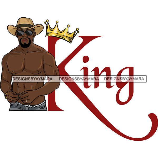 Sexy Black Man King Crown Fashion Model Shirtless Cowboy Hat Style SVG JPG PNG Vector Clipart Cricut Silhouette Cut Cutting