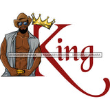 Sexy Black Man King Crown Fashion Model Open Shirt Sunglasses Cowboy Hat Style SVG JPG PNG Vector Clipart Cricut Silhouette Cut Cutting