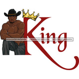 Sexy Black Man King Crown Smiling Shirtless Cowboy Hat Style SVG JPG PNG Vector Clipart Cricut Silhouette Cut Cutting