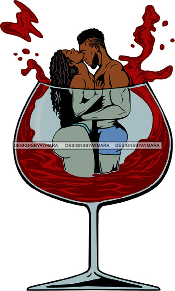 Black Couple Partners Making Love Beard Man Woman Lipstick Curly Hairs Hair Glass Red Juice Liquid Drink Naked Nude Hug Classy Mature Girl Magic Melanin Nubian African American Lady SVG JPG PNG Vector Clipart Cricut Silhouette Cut Cutting