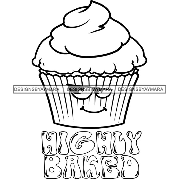 Cupcake Lit Stoned High Cannabis Marijuana Recreational Drug Logo Banner B/W SVG JPG PNG Vector Clipart Cricut Silhouette Cut Cutting