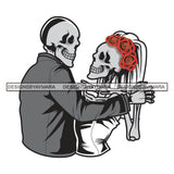 Skeleton Couple Partners Love Skull Head Dead Death Human Bone Red Rosses Flowers Rose Love Marriage Hug Romance Love SVG PNG JPG Cut Files For Silhouette Cricut and More!