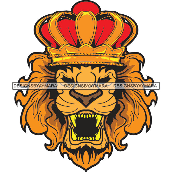 King Lion Head Gold Crown Growling Power Aggressive Animal Nature SVG PNG JPG Cut Files For Silhouette Cricut and More!