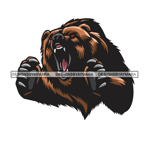 Bear Head Growling Fear Power Danger Mammal Mascot Wildlife SVG PNG JPG Cut Files For Silhouette Cricut and More!