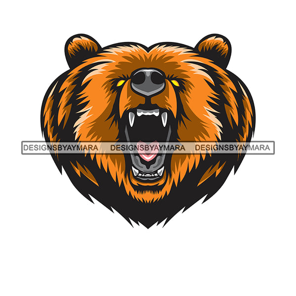 Bear Head Mascot Growling Fear Danger Scary Animal Mammal Wildlife SVG PNG JPG Cut Files For Silhouette Cricut and More!