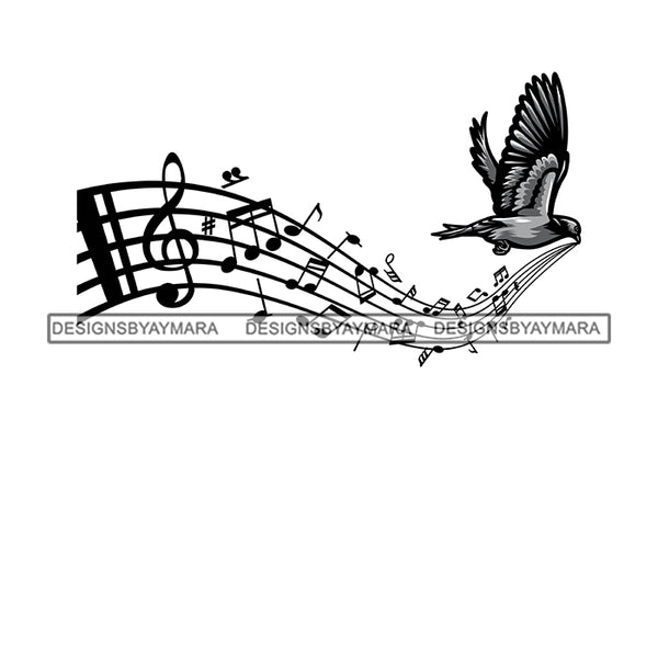 Bird Music Notes Love Classic Tattoo Ideas SVG PNG JPG Cut Files For Silhouette Cricut and More!