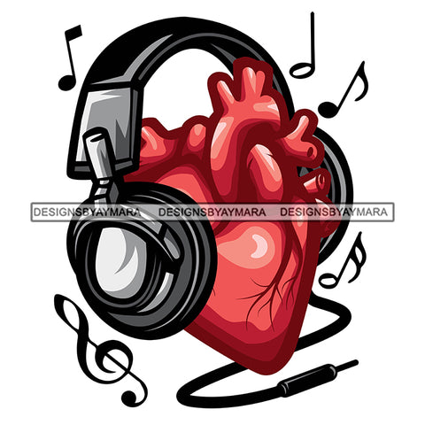 Headphones Heart Music Notes Plug DJ Addiction Relax SVG PNG JPG Cut Files For Silhouette Cricut and More!