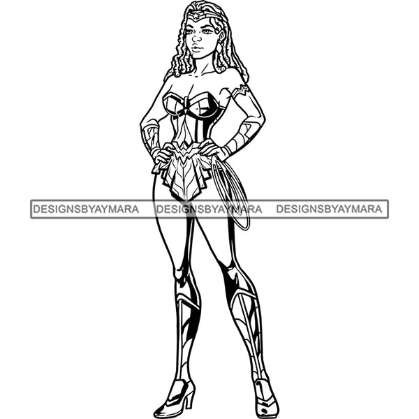 Black Super Hero Superhero Woman Cape Power Strong Melanin Cartoon Costume Brave SVG JPG PNG Clipart Cricut Silhouette Cut Cutting