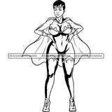 Black Super Hero Superhero Woman Cape Power Strong Melanin Cartoon Costume Brave SVG JPG PNG Clipart Cricut Silhouette Cut Cutting