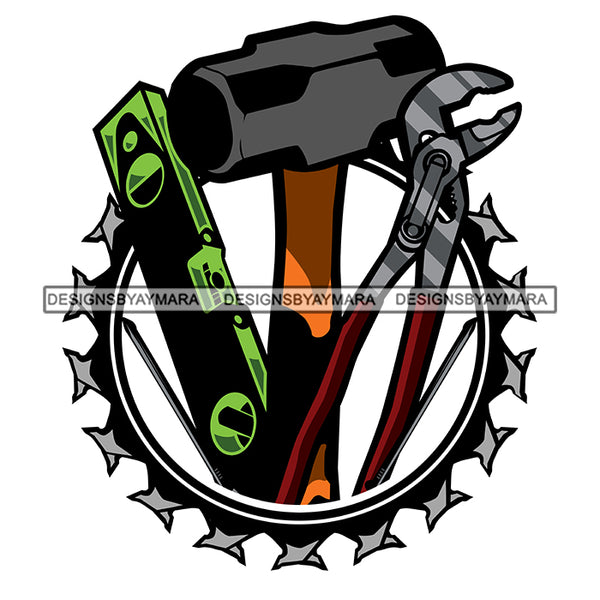 Handyman Tool Kit Set Symbol Design Vector Mechanic Toolbox Technician Torpedo Level Adjustable Wrench  B/W SVG Cutting Files For Silhouette and Cricut
