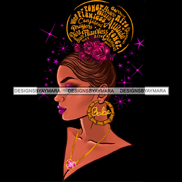 Bundle 5 Afro Woman Messy Bun Puff Brave Flawless Attitude Power Hair Quotes Black Girl Magic Melanin Popping Nubian Queen JPG PNG Clipart