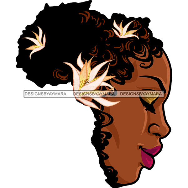 Africa Shaped Black Woman Face With Flowers In Hair  JPG PNG  Clipart Cricut Silhouette Cut Cutting