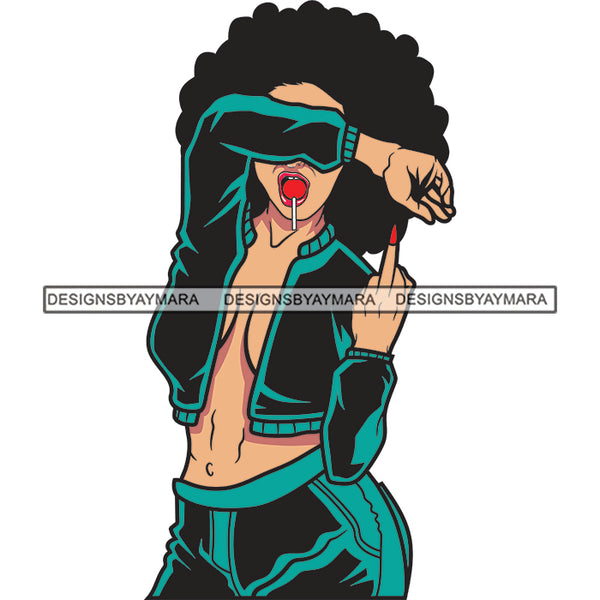 Afro Woman Lollipop Middle Finger Mean Girl SVG PNG JPG Cut Files For Silhouette Cricut and More!