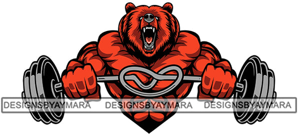Bear Growling Lifting Weights Bodybuilder Fitness logo Barbell SVG PNG JPG Cut Files For Silhouette Cricut and More!