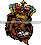 Bear Growling Crown Power Strength Big Wild Animal Aggressive Danger Mammal Wildlife SVG PNG JPG Cut Files For Silhouette Cricut and More!
