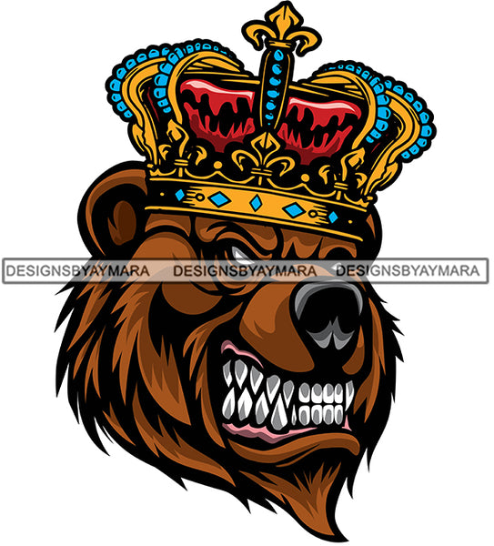 Bear Growling Crown Power Strength Big Wild Animal Aggressive Danger Mammal Wildlife SVG PNG JPG Cut Files For Silhouette Cricut and More!