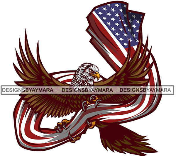 Eagle American Flag Mascot Bird Wings Freedom SVG PNG JPG Cut Files For Silhouette Cricut and More!