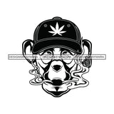 Bear Animal Face Marijuana Leaf Baseball Cap Smoke Cannabis Medicinal Drug B/W SVG JPG PNG Vector Clipart Cricut Silhouette Cut Cutting