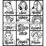 Seven Beautiful Afro Mature Women Bundle You Are Amazing Life Quotes Roses Sistas Melanin Nubian B/W SVG JPG PNG Vector Clipart Cricut Silhouette Cut Cutting
