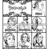 Seven Beautiful Afro Mature Women Bundle You Are Gifted Life Quotes Roses Sistas Melanin Nubian B/W SVG JPG PNG Vector Clipart Cricut Silhouette Cut Cutting