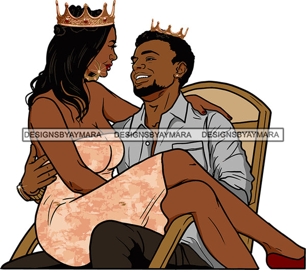 Black Couple Sexy Relationship African King Queen Bamboo Earrings Crown Family Falling in Love Young Adult SVG Cutting Files For Silhouette and Cricut