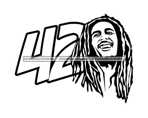 420 April 20th Friendly Marijuana Slang Afro Man Dreadlocks Pot Stone Blunt Weed Cannabis High Life Smoker Drug B/W SVG PNG JPG Vector Clipart Silhouette Cricut Cutting