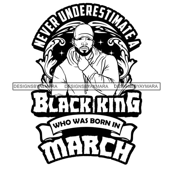 Sexy Afro Man King March Birthday Fashion Model Baseball Cap Jacket Hoodie Style B/W SVG JPG PNG Vector Clipart Cricut Silhouette Cut Cutting