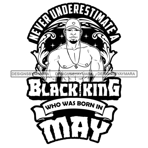 Sexy Afro Man King May Birthday Shirtless Dollar Sign Necklace Baseball Cap Style B/W SVG JPG PNG Vector Clipart Cricut Silhouette Cut Cutting