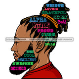 Unique Loving Grateful Strong Alpha Bold King Proud Caring Working Swag Noble Cool Resilient A Awesome Desired Quote Afro Man Side Face Silhouette Cut Cutting