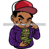 Smile Face Gangster Boys Holding Money Bundle Wearing Cap And Gold Chain Peach Hand Sigh Design Element Vector White Background SVG JPG PNG Vector Clipart Cricut Silhouette Cut Cutting
