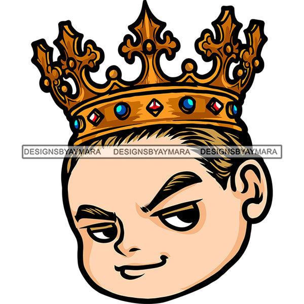 Afro Boy Wearing Crown On Head Smile Face African American Boy Attitude Look White Background SVG JPG PNG Vector Clipart Cricut Silhouette Cut Cutting