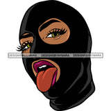 Gangster African American Woman Tongue Out Of Mouth Wearing Face Mask Design Element Vector White Background SVG JPG PNG Vector Clipart Cricut Silhouette Cut Cutting