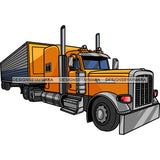 Cargo Container Truck American Big Truck Prime Mover Transport System Vector White Background Orange Semi Truck SVG JPG PNG Vector Clipart Cricut Silhouette Cut Cutting