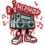 Hip Hop Quote Music Box Cartoon Character Standing Design Element Pink Color Dripping Radio Box White Background SVG JPG PNG Vector Clipart Cricut Silhouette Cut Cutting