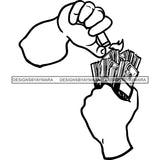 Man Hands Burning Money Dollars Cash Stacks Gangster Dealer Business B/W SVG JPG PNG Vector Clipart Cricut Silhouette Cut Cutting