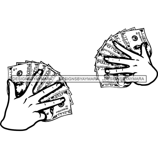 Man Hands Holding Money Dollars Cash Moneymaker Gangster Hustle Business B/W SVG JPG PNG Vector Clipart Cricut Silhouette Cut Cutting