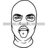 Black Man Wearing Ski Mask Tongue Piercing Gangster Gansta Money Lifestyle B/W SVG JPG PNG Vector Clipart Cricut Silhouette Cut Cutting