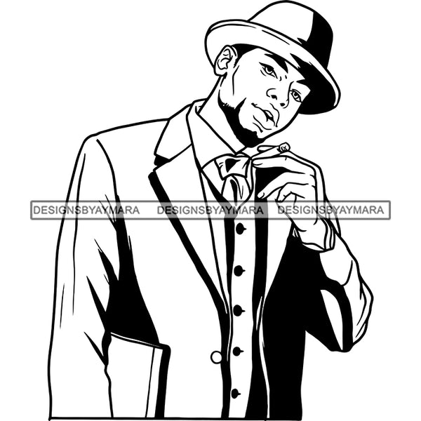 Attractive Man Bearded Beard Smoking Cigar Classy Suit Fresh Haircut Dressing Elegant Hat Fashion Style SVG JPG PNG Vector Clipart Cricut Silhouette Cut Cutting