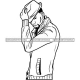 Attractive Black Man Bearded Beard Barber Fresh Haircut Fashion Hat Style SVG JPG PNG Vector Clipart Cricut Silhouette Cut Cutting