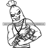 Funny Cartoon Character Smile Face Holding Lot Of Money Bundle Wearing Musk And Chain Cartoon Head Money Bag Design Element SVG JPG PNG Vector Clipart Cricut Silhouette Cut Cutting