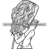 Afro Woman Holding Coffee Mug And Drinking Coffee Side Bag On Woman Hand Vector Black And White Artwork BW Long Nail SVG JPG PNG Vector Clipart Cricut Silhouette Cut Cutting