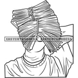 Black And White Artwork Afro Man Holding Money Bundle And Showing Money Note Hide Face Design Element Artwork SVG JPG PNG Vector Clipart Cricut Silhouette Cut Cutting