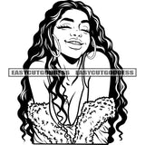 African American Smile Face Design Element BW Artwork Vector Curly Hairstyle SVG JPG PNG Vector Clipart Cricut Silhouette Cut Cutting