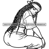 African American Plus Size Woman Sitting Position Wearing Head Scarf Locus Hairstyle Wearing T-Shirt SVG JPG PNG Vector Clipart Cricut Silhouette Cut Cutting