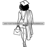 Succeed Afro Educated Woman African American Woman Backside Design Element Afro Educated Woman Holding Cap Vector SVG JPG PNG Vector Clipart Cricut Silhouette Cut Cutting