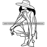 Afro Woman Wearing Cap Curly Hairstyle Vector African American Woman Symbol BW Artwork SVG JPG PNG Vector Clipart Cricut Silhouette Cut Cutting